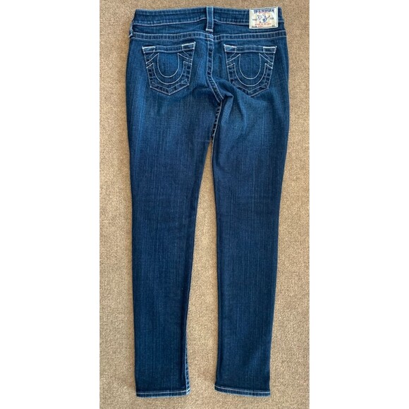 True Religion Skinny Jeans Womens 27 Low Rise Stretch Whiskered Dark Y2K Denim - Picture 3 of 8